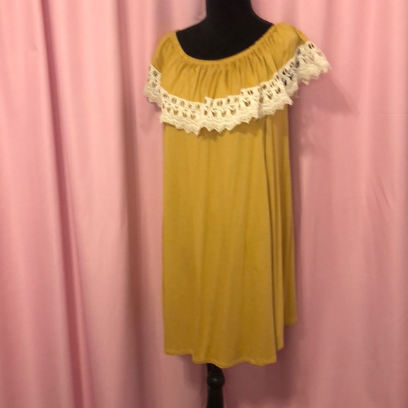 Kori Dresses & Skirts - Mustard Tunic Dress With Ruffle Collar. Brand New With Tags